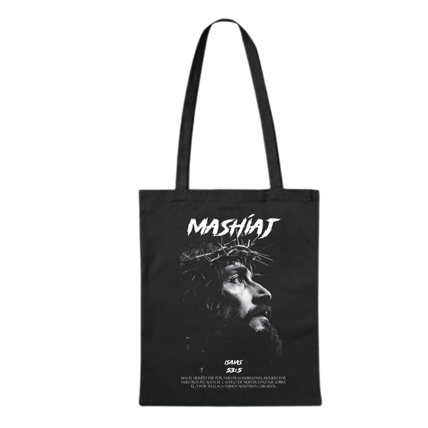 BOLSA ALGODON NEGRA - DISEÑO MESIAS